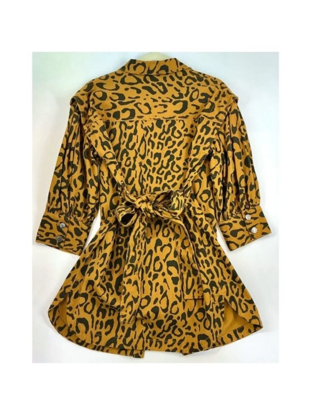 Future Collective Denim Syle Shirt Dress Sz 0 Leopard Print Statement Y2K Safari - Picture 2 of 14